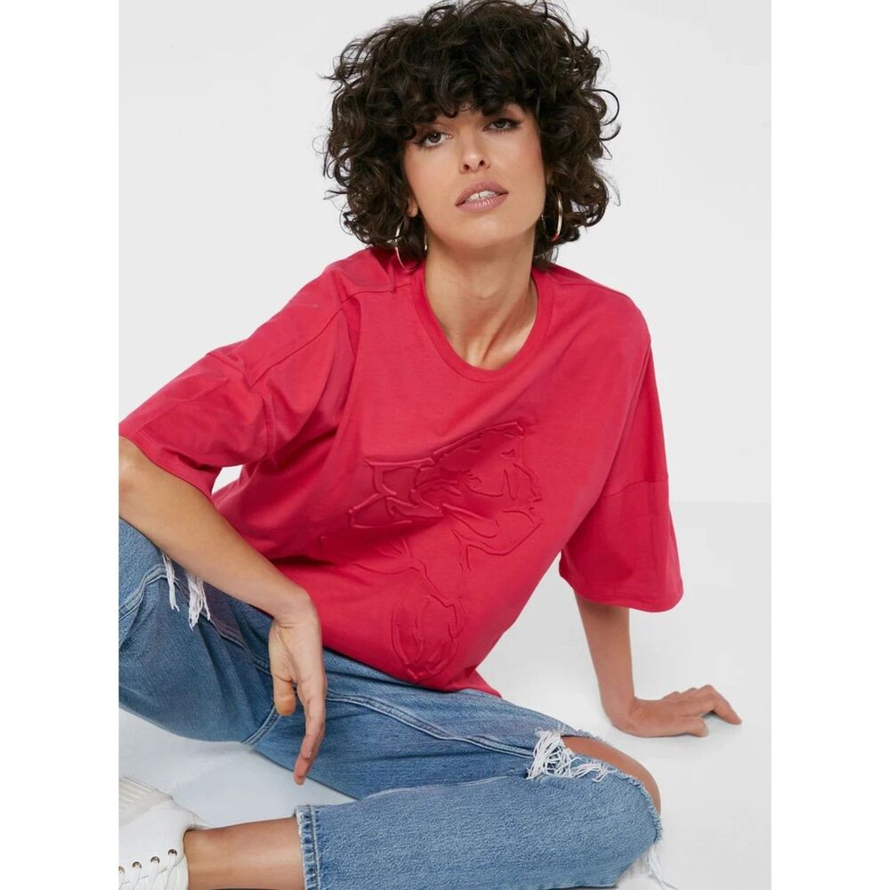 Ted Baker Magenta Pink Flover Neck Oversized T-Shirt Size S
